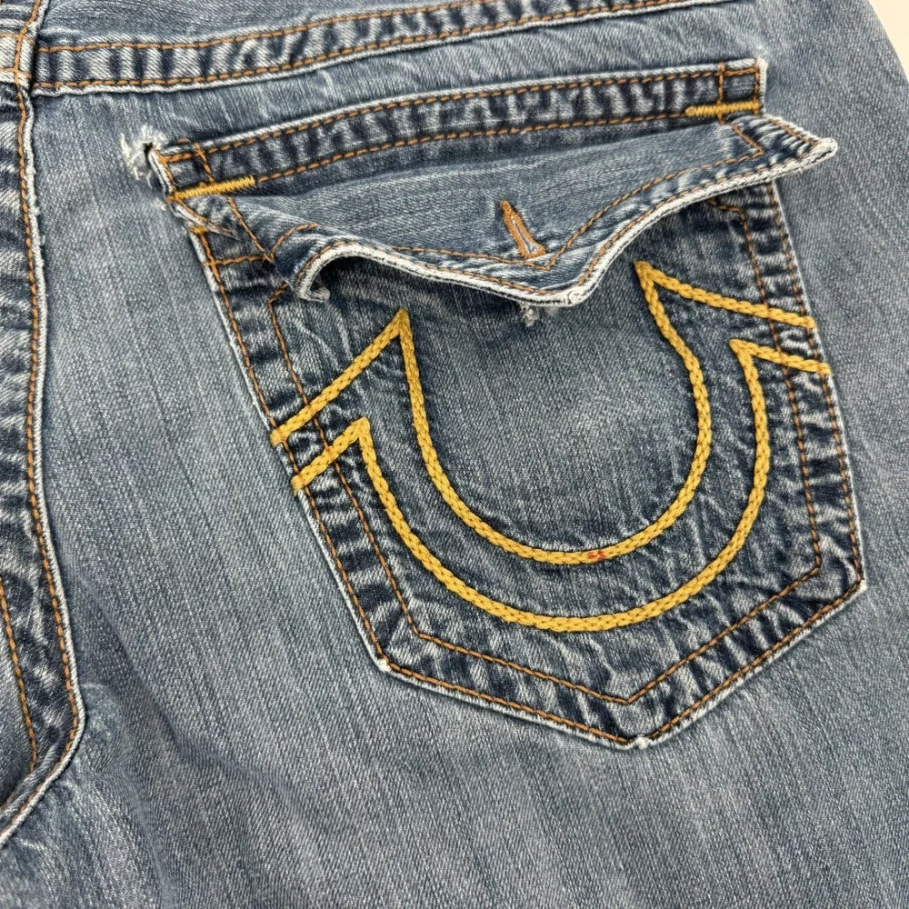 True Religion Straight Leg Jeans Mens 42 Blue Contrast Thick Stitch Made‎ in USA